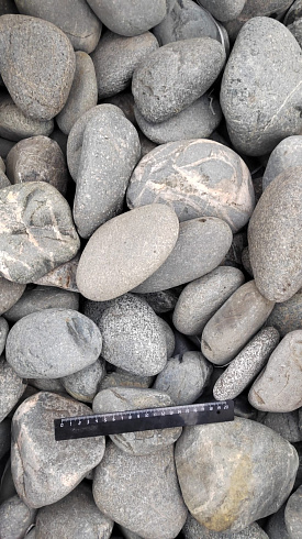Kamenclub.ru: Галька речная окат (темно-серая) фр. 70-150 мм. купить  в Электростали галька речная темно-серая, синяя, серая речная галька округлая  8000 руб/т   фото КАМЕНЬ КЛУБ
