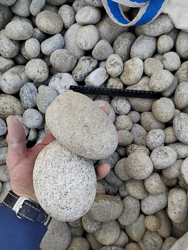 Kamenclub.ru: Галька речная окат (серо-белая) фр. 70-120 мм купить  в Электростали галька галечник бело-серая, серо-белая, серая, белая речная природная галька  8000 руб/т   фото КАМЕНЬ КЛУБ