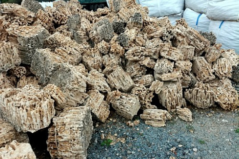 Kamenclub.ru: Крымский природный меотис фр. 100-500 мм.  купить в Электростали меотис бежевый рыжий молочный желтый ракушечник 4 500 руб/т   фото КАМЕНЬ КЛУБ