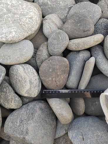 Kamenclub.ru: Галька речная плоская (ассорти) фр. 70-150 мм. купить  в Электростали галька галечник серый белый темно-серый синий светло-серый плоская природная галька  9000 руб/т   фото КАМЕНЬ КЛУБ
